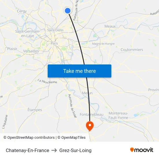 Chatenay-En-France to Grez-Sur-Loing map