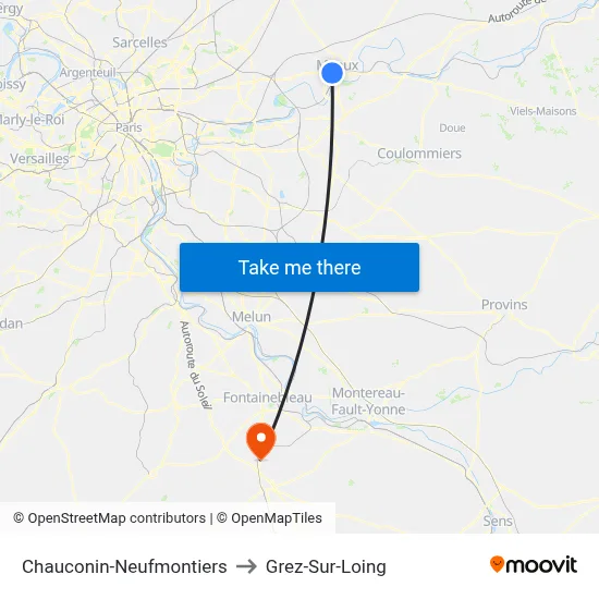 Chauconin-Neufmontiers to Grez-Sur-Loing map
