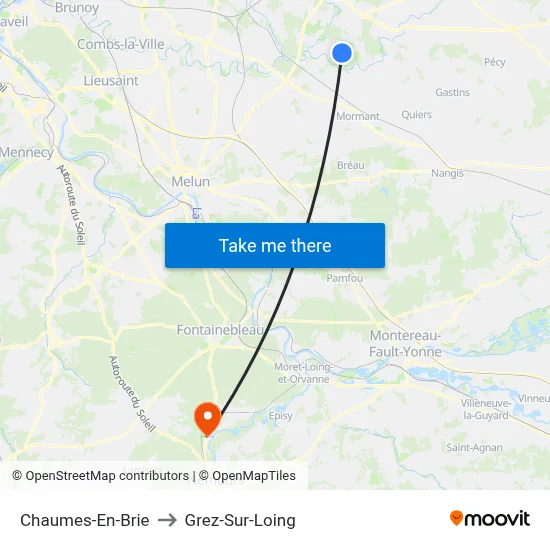 Chaumes-En-Brie to Grez-Sur-Loing map