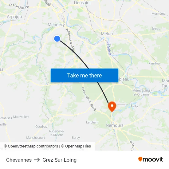 Chevannes to Grez-Sur-Loing map