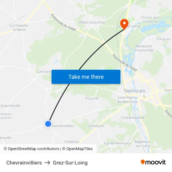 Chevrainvilliers to Grez-Sur-Loing map