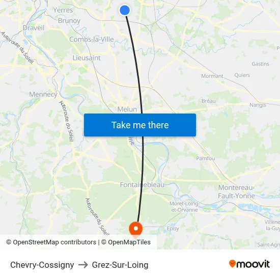 Chevry-Cossigny to Grez-Sur-Loing map