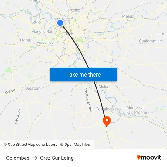 Colombes to Grez-Sur-Loing map