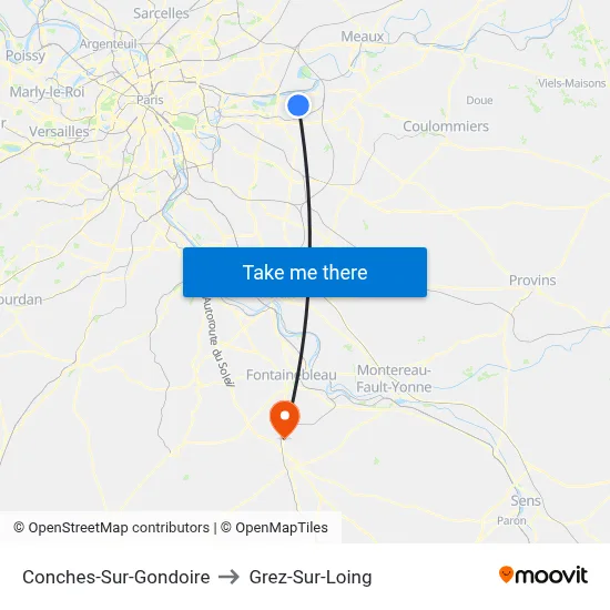Conches-Sur-Gondoire to Grez-Sur-Loing map