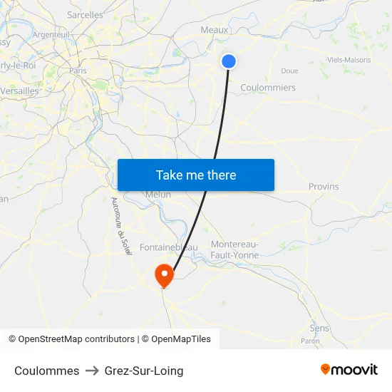 Coulommes to Grez-Sur-Loing map