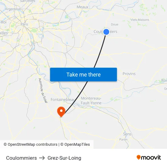 Coulommiers to Grez-Sur-Loing map