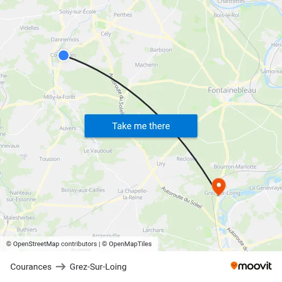 Courances to Grez-Sur-Loing map