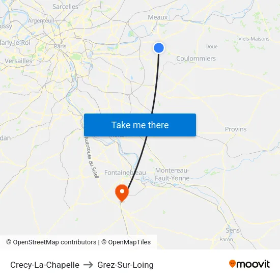 Crecy-La-Chapelle to Grez-Sur-Loing map