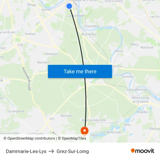 Dammarie-Les-Lys to Grez-Sur-Loing map