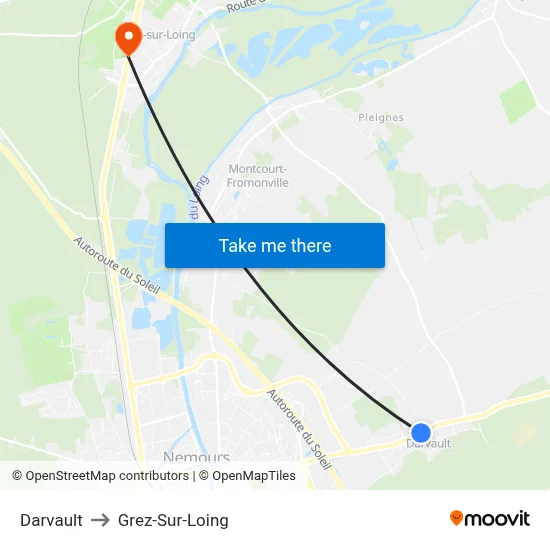 Darvault to Grez-Sur-Loing map