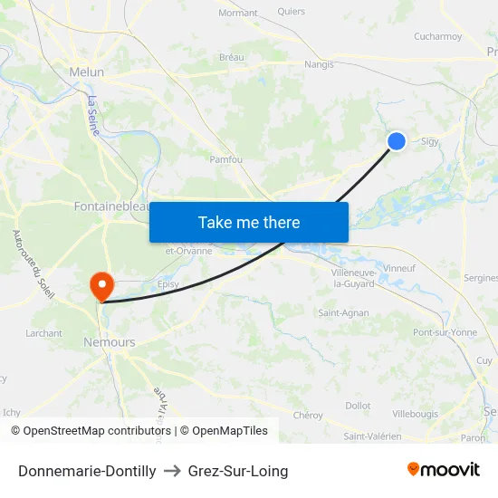 Donnemarie-Dontilly to Grez-Sur-Loing map