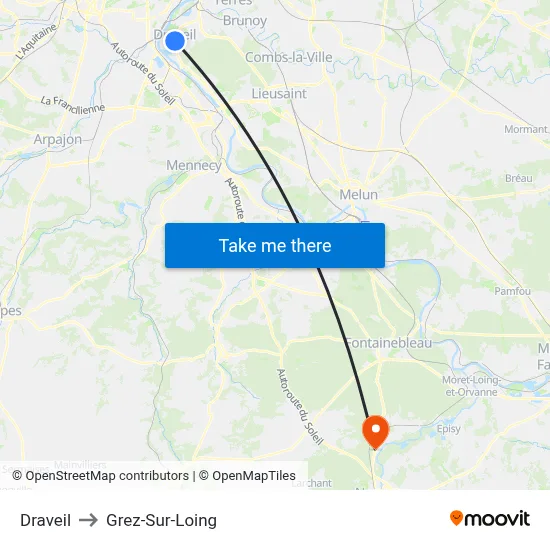 Draveil to Grez-Sur-Loing map
