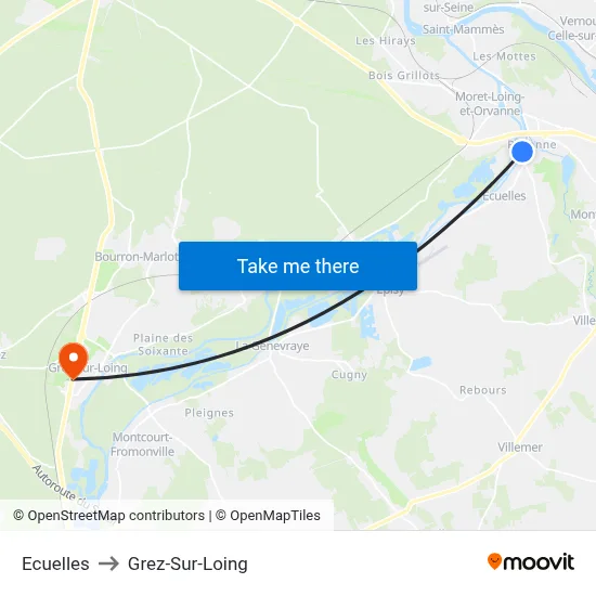 Ecuelles to Grez-Sur-Loing map