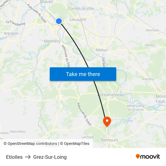 Etiolles to Grez-Sur-Loing map