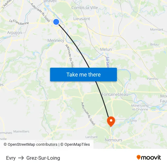 Evry to Grez-Sur-Loing map