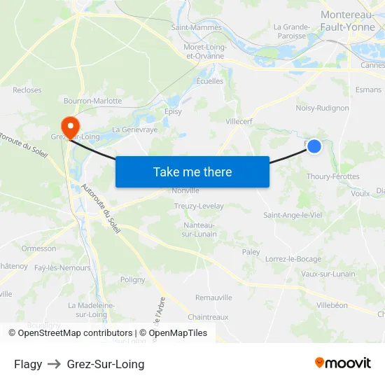 Flagy to Grez-Sur-Loing map