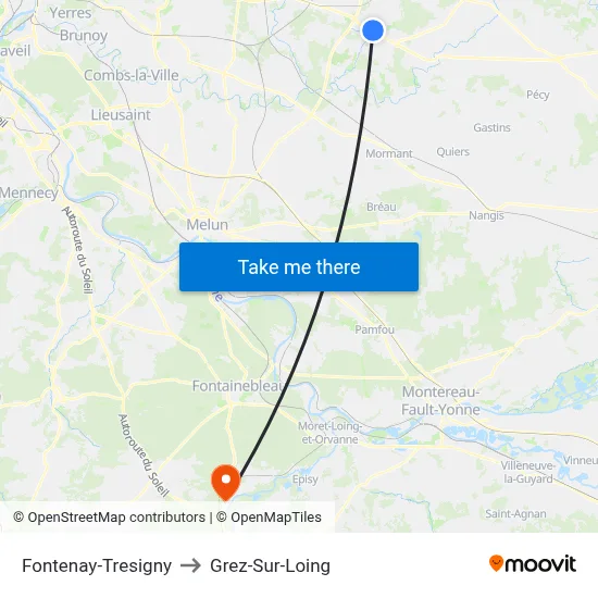 Fontenay-Tresigny to Grez-Sur-Loing map
