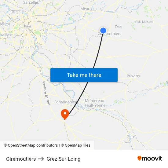 Giremoutiers to Grez-Sur-Loing map