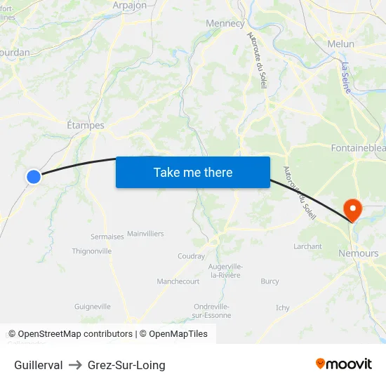 Guillerval to Grez-Sur-Loing map