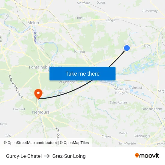 Gurcy-Le-Chatel to Grez-Sur-Loing map