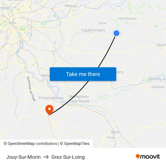 Jouy-Sur-Morin to Grez-Sur-Loing map