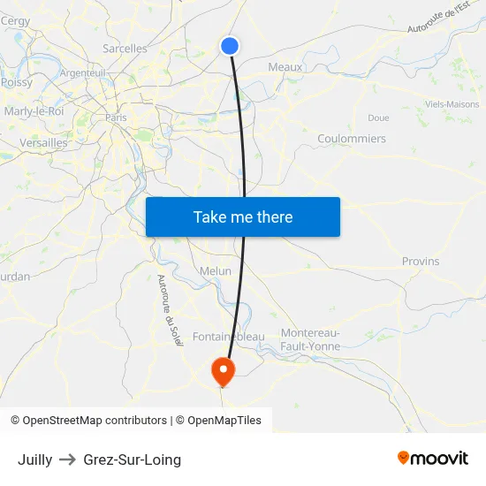 Juilly to Grez-Sur-Loing map