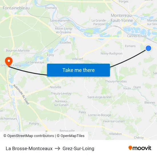La Brosse-Montceaux to Grez-Sur-Loing map