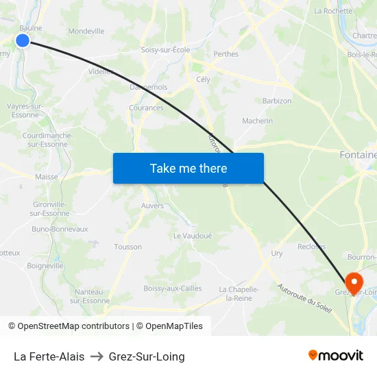 La Ferte-Alais to Grez-Sur-Loing map