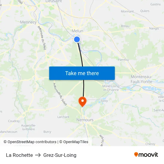 La Rochette to Grez-Sur-Loing map