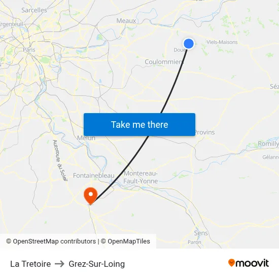 La Tretoire to Grez-Sur-Loing map