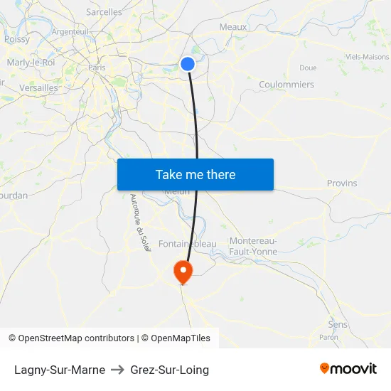 Lagny-Sur-Marne to Grez-Sur-Loing map