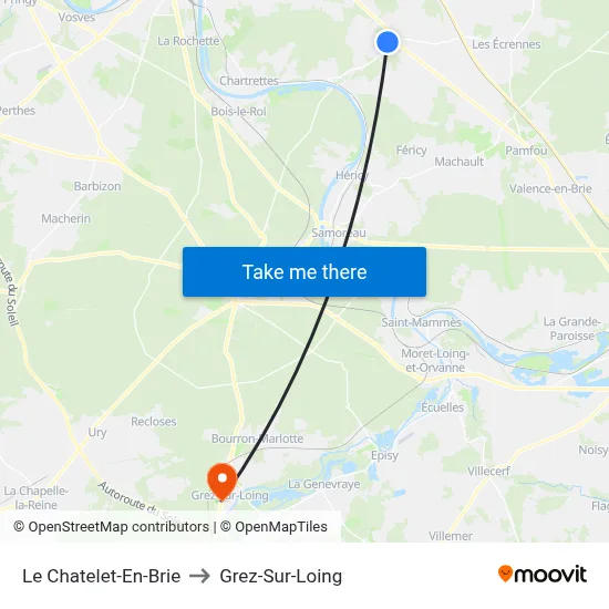 Le Chatelet-En-Brie to Grez-Sur-Loing map
