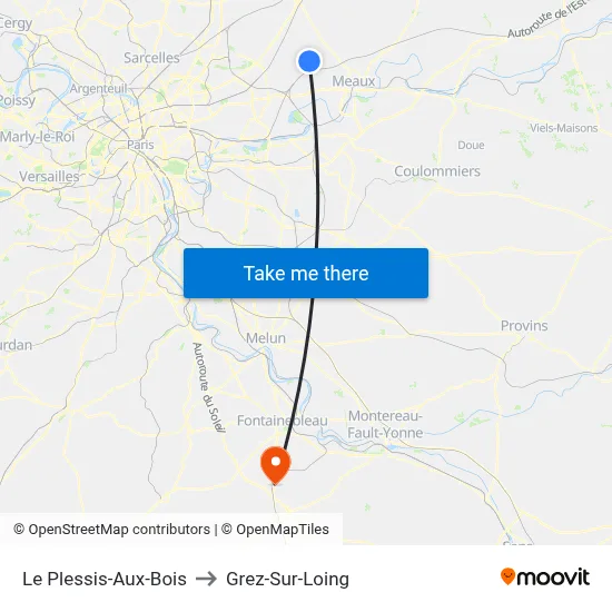 Le Plessis-Aux-Bois to Grez-Sur-Loing map