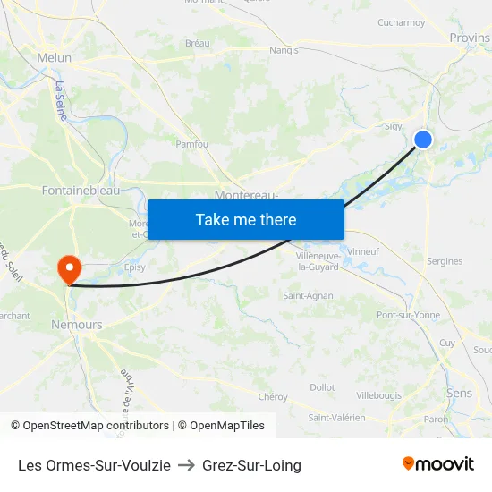 Les Ormes-Sur-Voulzie to Grez-Sur-Loing map