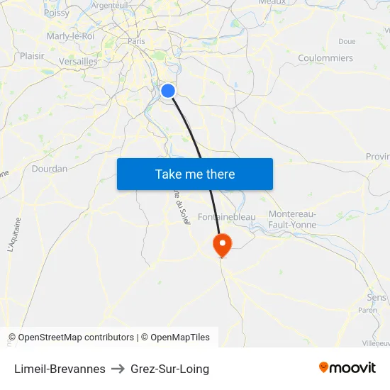 Limeil-Brevannes to Grez-Sur-Loing map