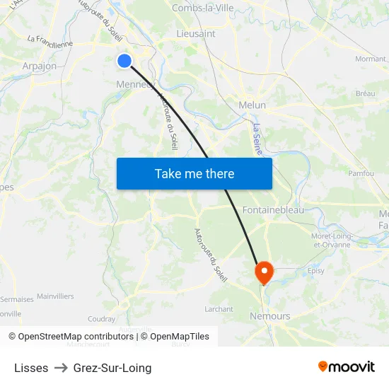 Lisses to Grez-Sur-Loing map