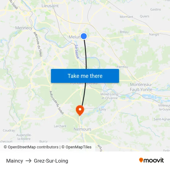 Maincy to Grez-Sur-Loing map