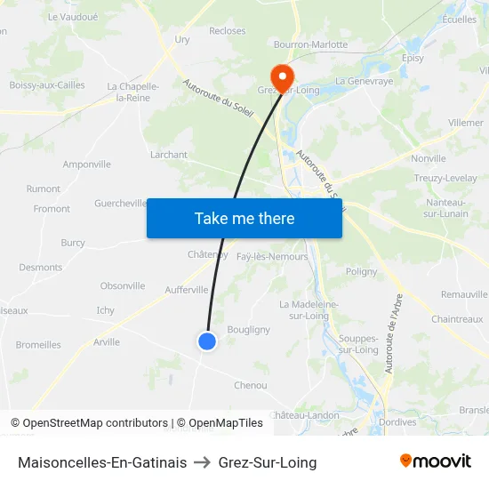 Maisoncelles-En-Gatinais to Grez-Sur-Loing map