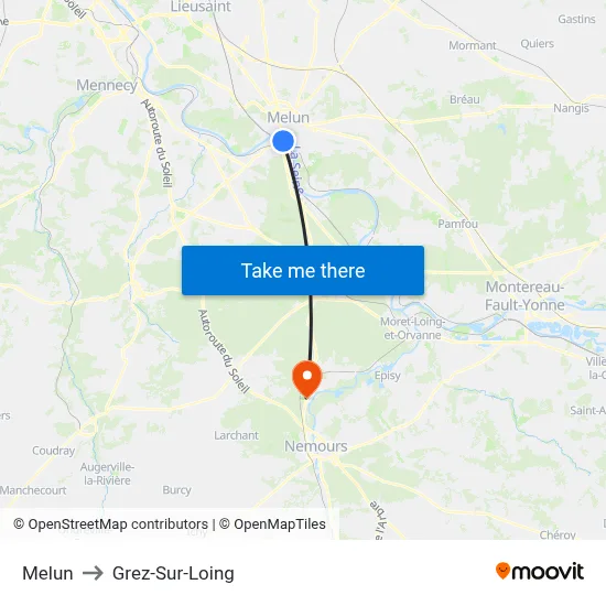 Melun to Grez-Sur-Loing map