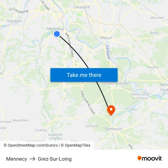 Mennecy to Grez-Sur-Loing map