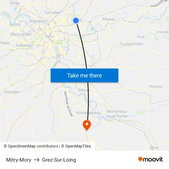 Mitry-Mory to Grez-Sur-Loing map