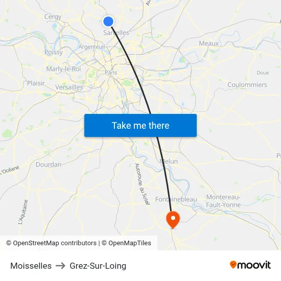 Moisselles to Grez-Sur-Loing map