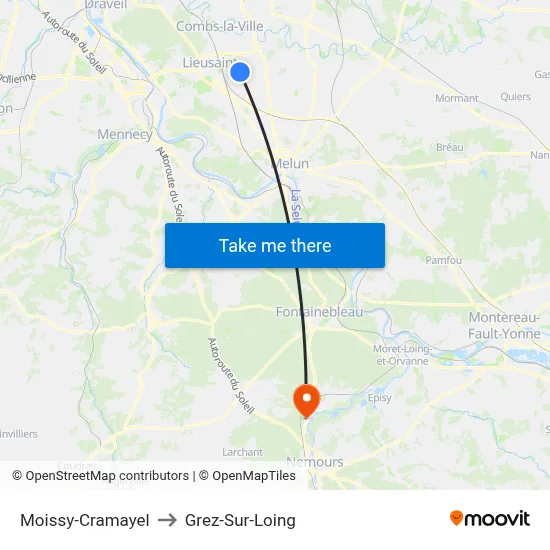 Moissy-Cramayel to Grez-Sur-Loing map