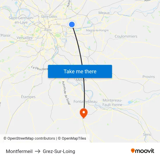 Montfermeil to Grez-Sur-Loing map