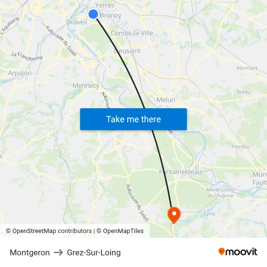 Montgeron to Grez-Sur-Loing map