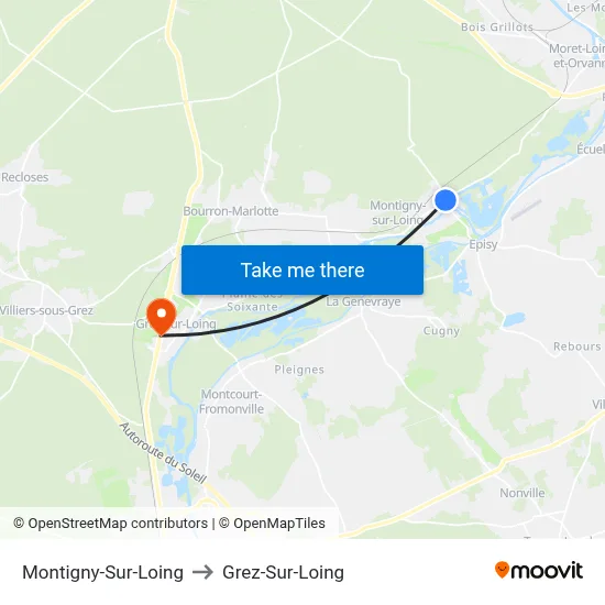 Montigny-Sur-Loing to Grez-Sur-Loing map