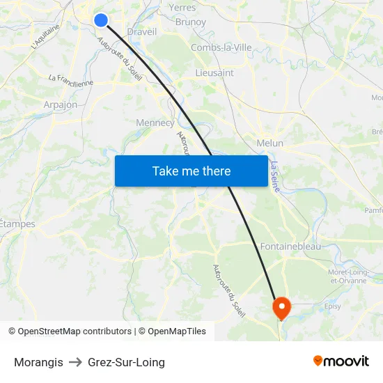 Morangis to Grez-Sur-Loing map