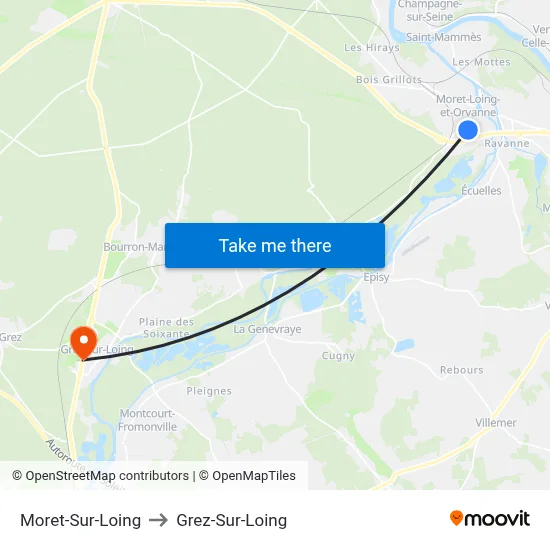 Moret-Sur-Loing to Grez-Sur-Loing map