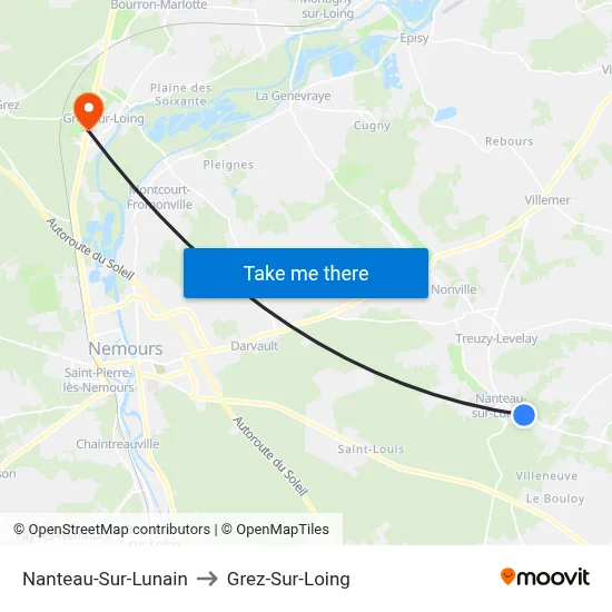 Nanteau-Sur-Lunain to Grez-Sur-Loing map