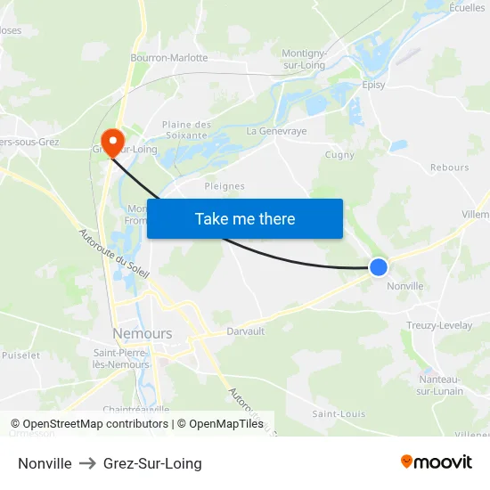 Nonville to Grez-Sur-Loing map